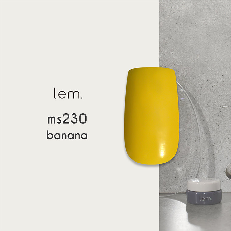 lem. Japanese matte-sheer color gel in ms230, a banana yellow shade for gradients, paint-style nail art, and custom color mixing